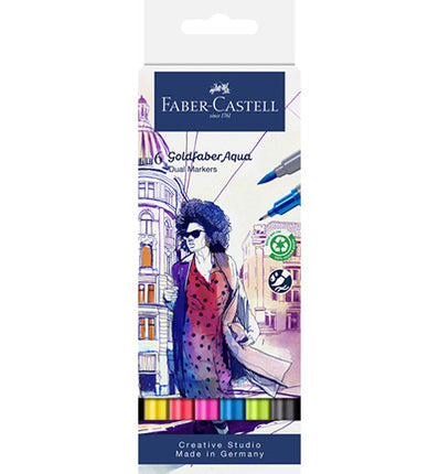 Duo aquarelmarker FC Goldfaber etui 6st. kleur nrs: 107, 122, 128, 449,