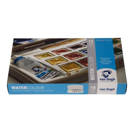 Van Gogh • Aquarelverf set in kunststof etui met 18 kleuren in halve napjes en 2 kleuren in tubes van 10 ml