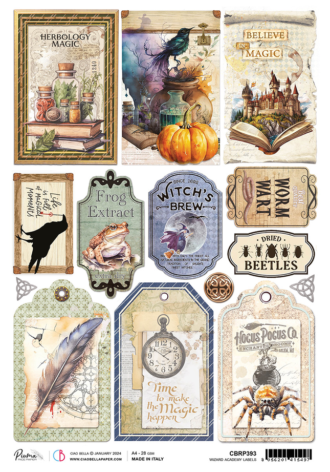 RICE PAPER A4 WIZARD ACADEMY LABELS