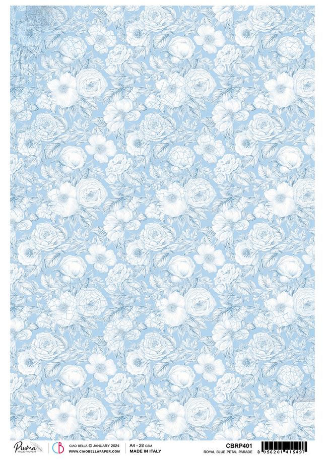 RICE PAPER A4 ROYAL BLUE PETAL PARADE