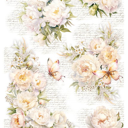 RICE PAPER A4 PEONIES BOUQUET