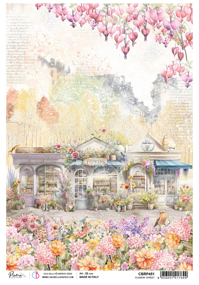 Rice Paper A4 Flowered Street