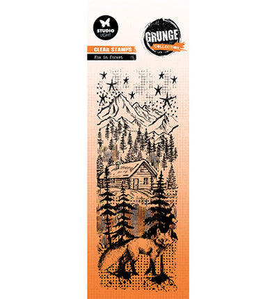 GR Clear Stamp Fox in forest Grunge Collection no.677