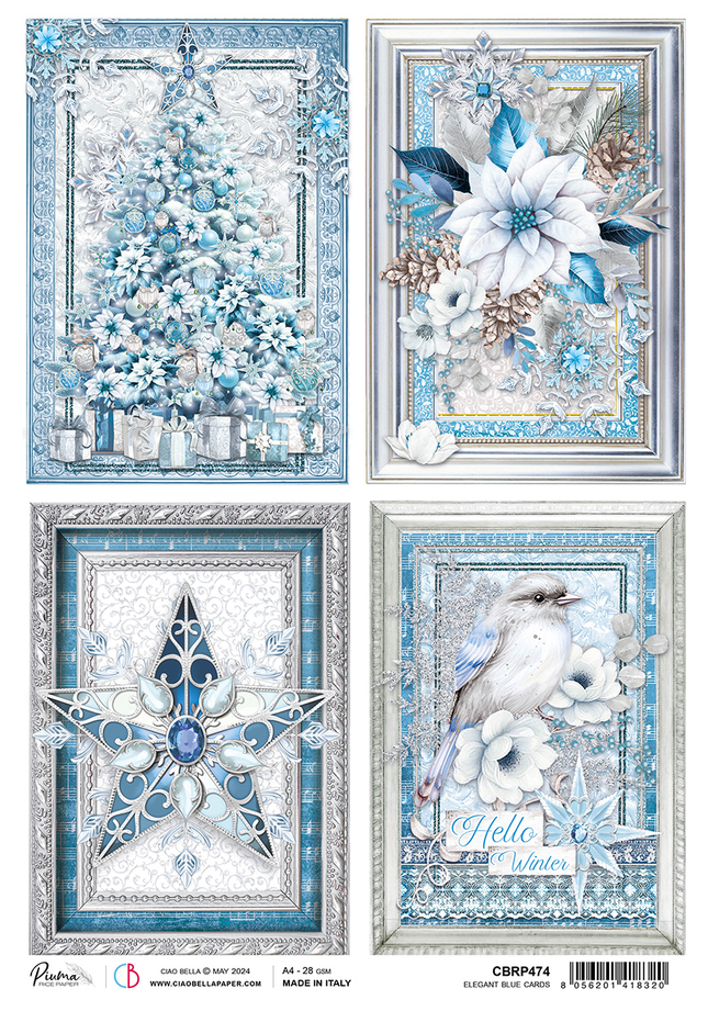 RICE PAPER A4 ELEGANT BLUE CARDS