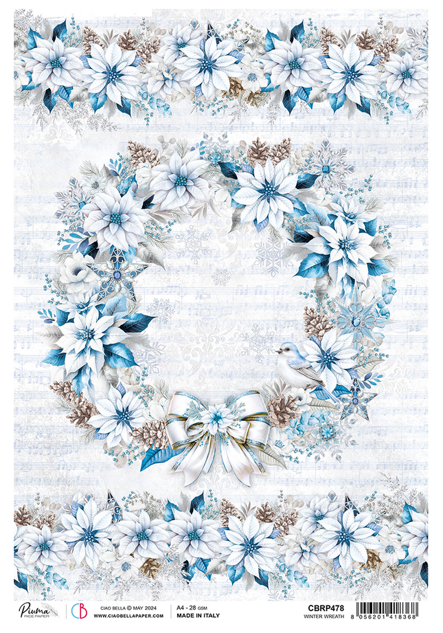 RICE PAPER A4 WINTER WREATH