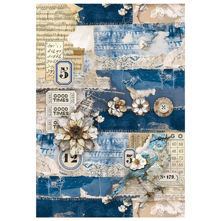 Mixed Media Rice Paper A4 Set 4/PKG Urban Blue Denim