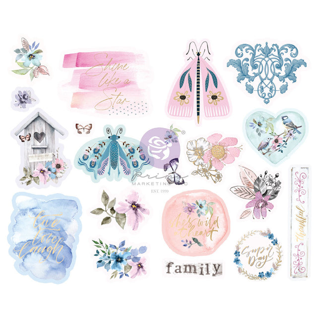 Watercolor Floral Collection Chipboard Stickers - 20 pcs w/ foil details / chipboard stickers