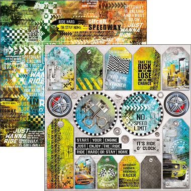 Start Your Engines Tags Paper Sheet 12"x12"