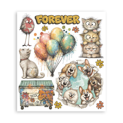 Printed Decorative Rub on selection for Art and Craft cm 20,5x23 - Furry Friends 2