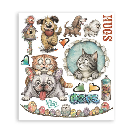 Printed Decorative Rub on selection for Art and Craft cm 20,5x23 - Furry Friends 2
