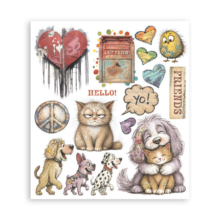Printed Decorative Rub on selection for Art and Craft cm 20,5x23 - Furry Friends 2