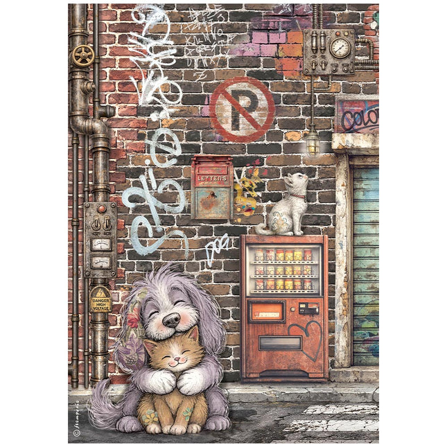Printed A4 Rice paper for Art and Craft - Furry Friends 2 cat and dog