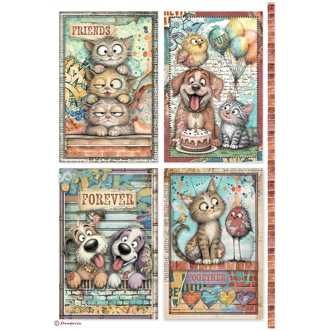 Printed A4 Rice paper for Art and Craft - Furry Friends 2 cards