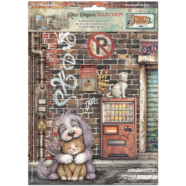 Printed 6 Rice paper A4 selection for Art and Craft - Furry Friends 2