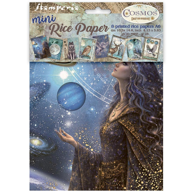 Printed Mini Rice paper A6 8 sheets for Art and Craft - Cosmos