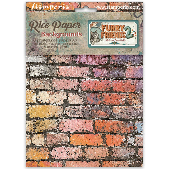 Printed 8 Rice paper A6 backgrounds selection for Art and Craft - Furry Friends 2