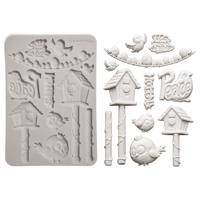 Silicon mould Designs A5 for Art and Craft - Furry Friends 2 birds