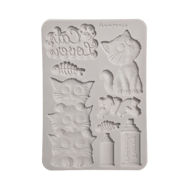 Silicon mould Designs A5 for Art and Craft - Furry Friends 2 cats