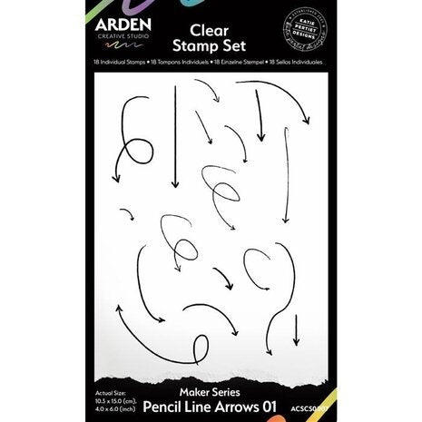 Arden Creative Studio Maker Series 4x6 Inch Clear Stamp Set - Pencil Line Arrows 01 (18pcs)