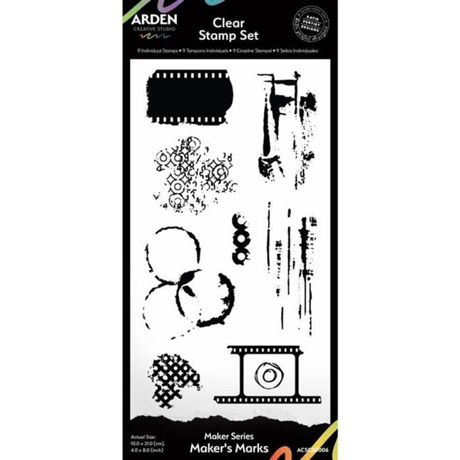Arden Creative Studio Maker Series 4x8 Inch Clear Stamp Set - Maker's Marks (9pcs)