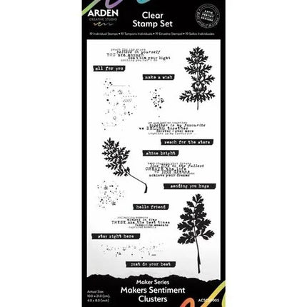 Arden Creative Studio Maker Series 4x8 Inch Clear Stamp Set - Maker's Sentiment Clusters (19 pcs)