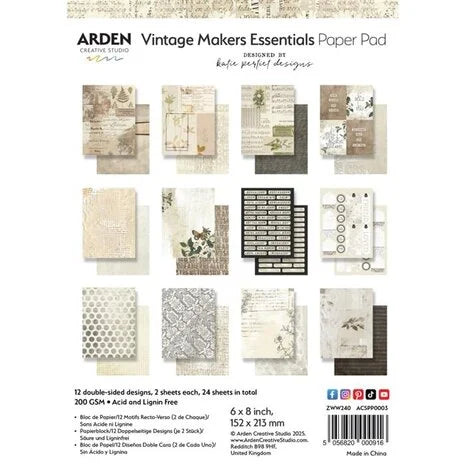Arden Creative Studio Vintage Makers 6x8 Inch Paper Pad Essentials