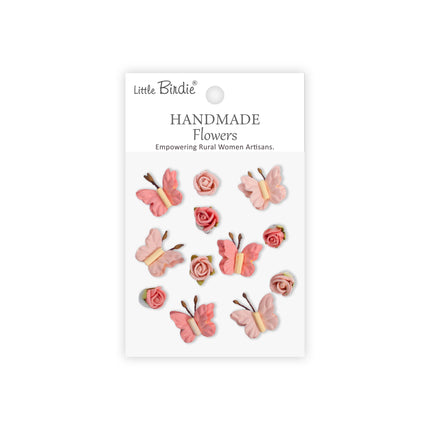 Handgemaakte Bloemen Roses & Butterflies - Pink Passion 12pc