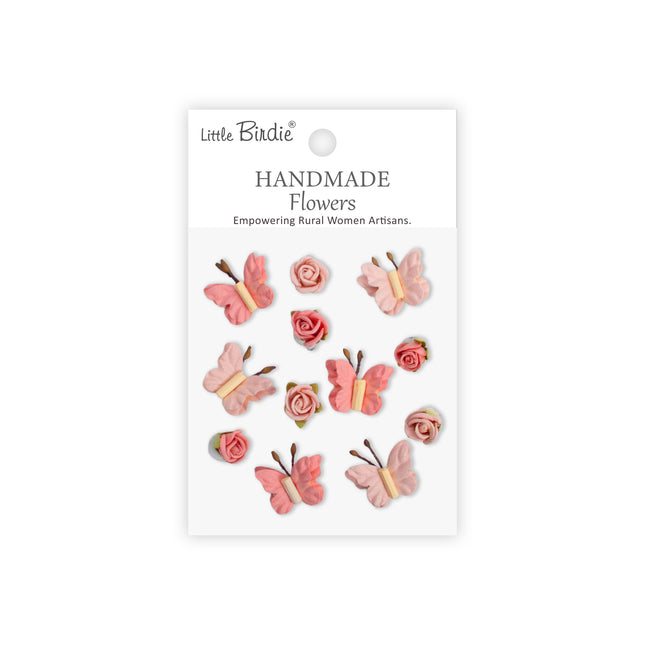 Handgemaakte Bloemen Roses & Butterflies - Pink Passion 12pc