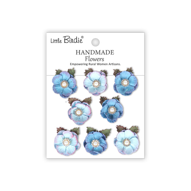 Handgemaakte Bloemen Butter Cup - Crystal Blue 8pc