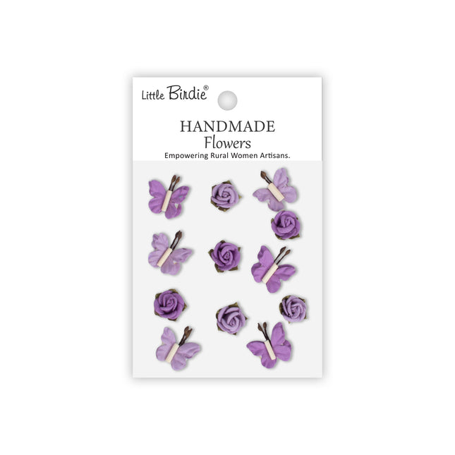 Handgemaakte Bloemen Roses & Butterflies - Lilac Whisper 12pc