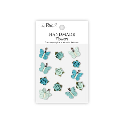 Handgemaakte Bloemen Roses & Butterflies - Misty Sky 12pc