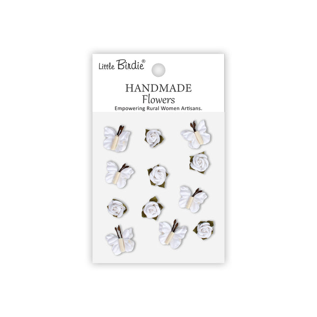 Handgemaakte Bloemen Roses & Butterflies - Frosty White 12pc