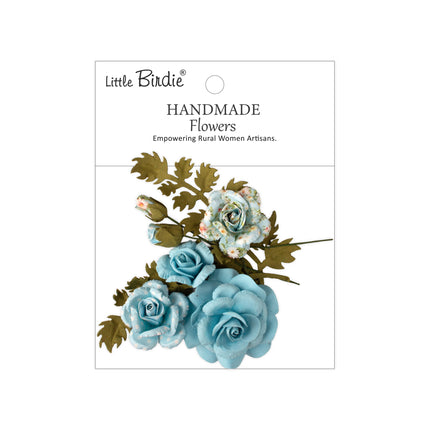 Handgemaakte Bedrukte Papieren Bloemen - Roisin, Blue Symphony 8pc