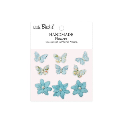 Handgemaakte Bedrukte Papieren Bloemen - Timothy, Blue Symphony 9pc