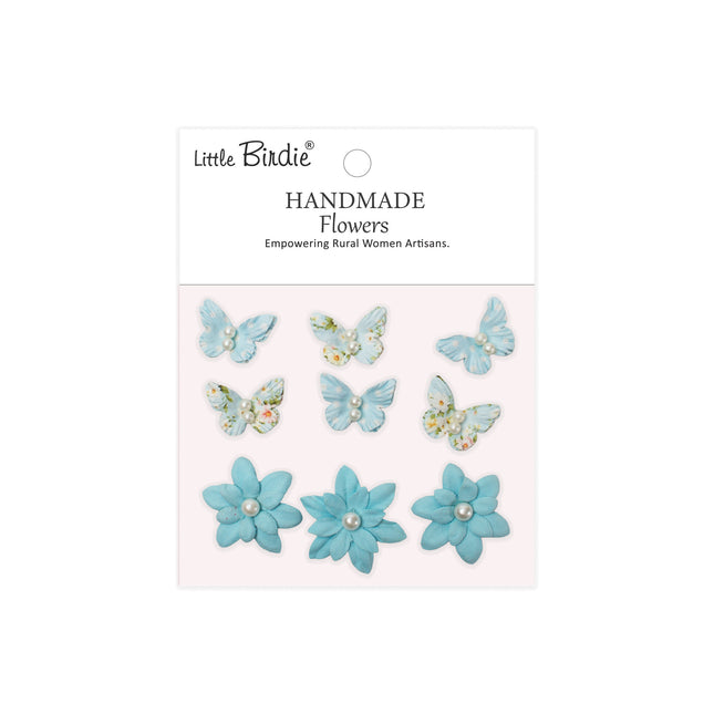 Handgemaakte Bedrukte Papieren Bloemen - Timothy, Blue Symphony 9pc