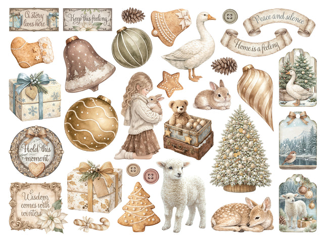 Printed decorative Die cuts for Art and Craft - White Christmas