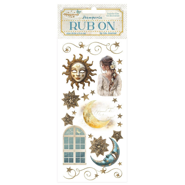 Rub-on 10.16x21.6 cm - Masquerade sun and moon