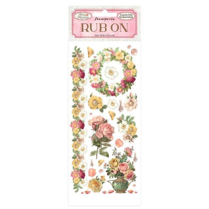 Rub-on cm 10,16x21,6 - Rose Parfum flowers and garland