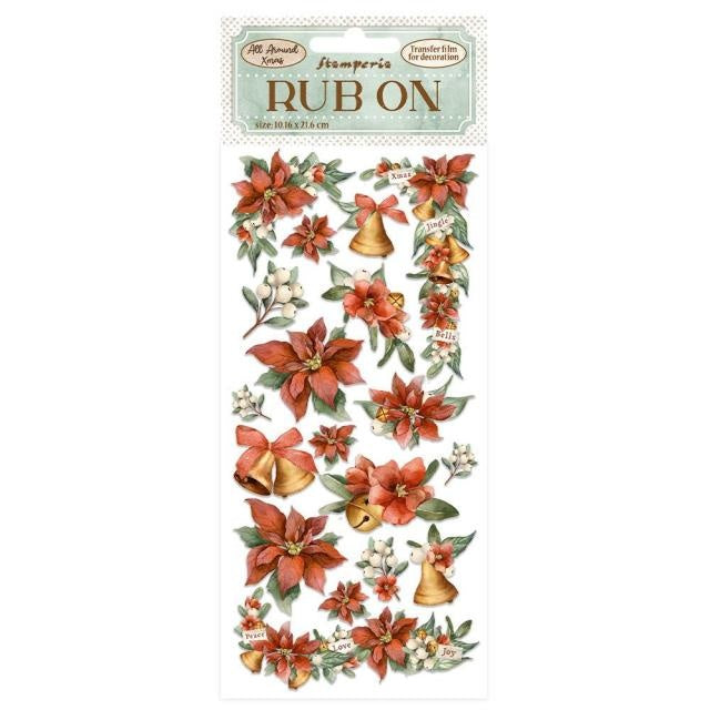 Rub-on cm 10,16x21,6 - All Around Christmas poinsettia and bells