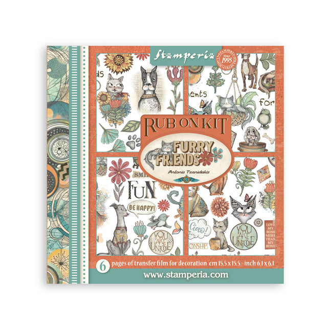 Rub-on kit 15.5x15.5 cm - 6 pages Furry Friends