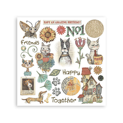 Rub-on kit 15.5x15.5 cm - 6 pages Furry Friends