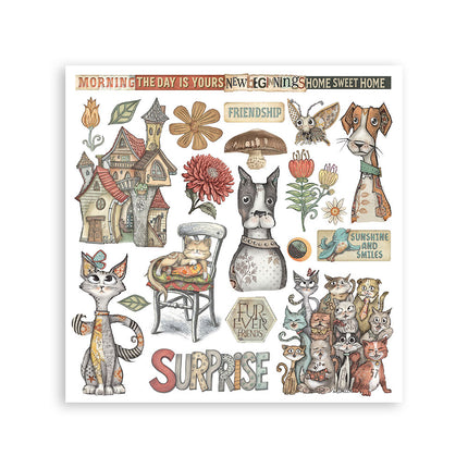 Rub-on kit 15.5x15.5 cm - 6 pages Furry Friends