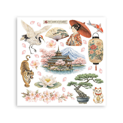 Printed Decorative Rub on kit for Art and Craft cm 15,5x15,5 - Oriental Garden 