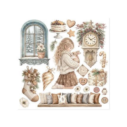 Printed Decorative Rub on kit for Art and Craft cm 15,5x15,5 - White Christmas