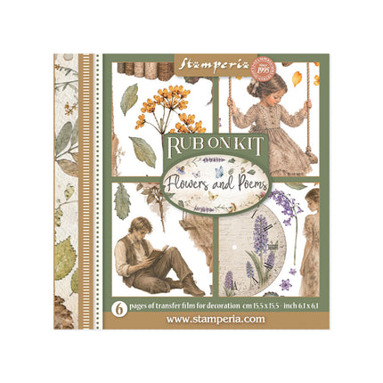 Printed Decorative Rub on kit for Art and Craft cm 15,5x15,5 - Flowers and Poems