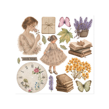 Printed Decorative Rub on kit for Art and Craft cm 15,5x15,5 - Flowers and Poems
