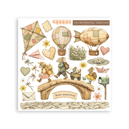 Printed Decorative Rub on kit for Art and Craft cm 15,5x15,5 - Cozy Family