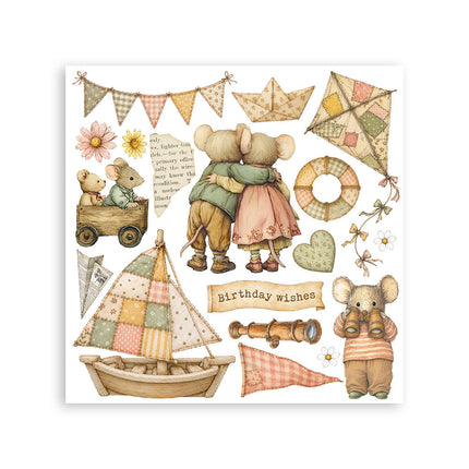 Printed Decorative Rub on kit for Art and Craft cm 15,5x15,5 - Cozy Family