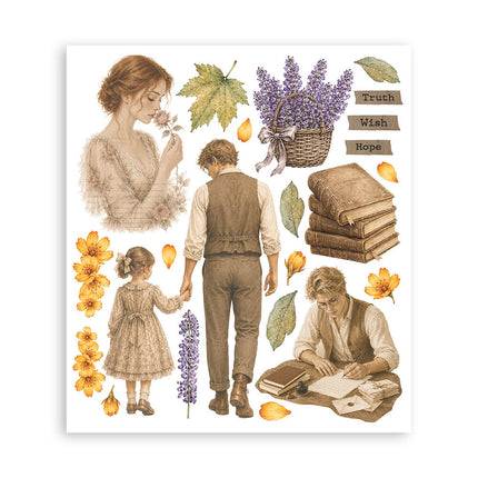 Printed Decorative Rub on selection for Art and Craft cm 20,5x23 - Flowers and Poems
