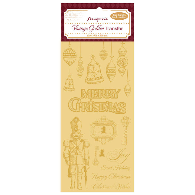 Vintage Golden Transfer cm 10.16x21.6 - Merry Christmas
